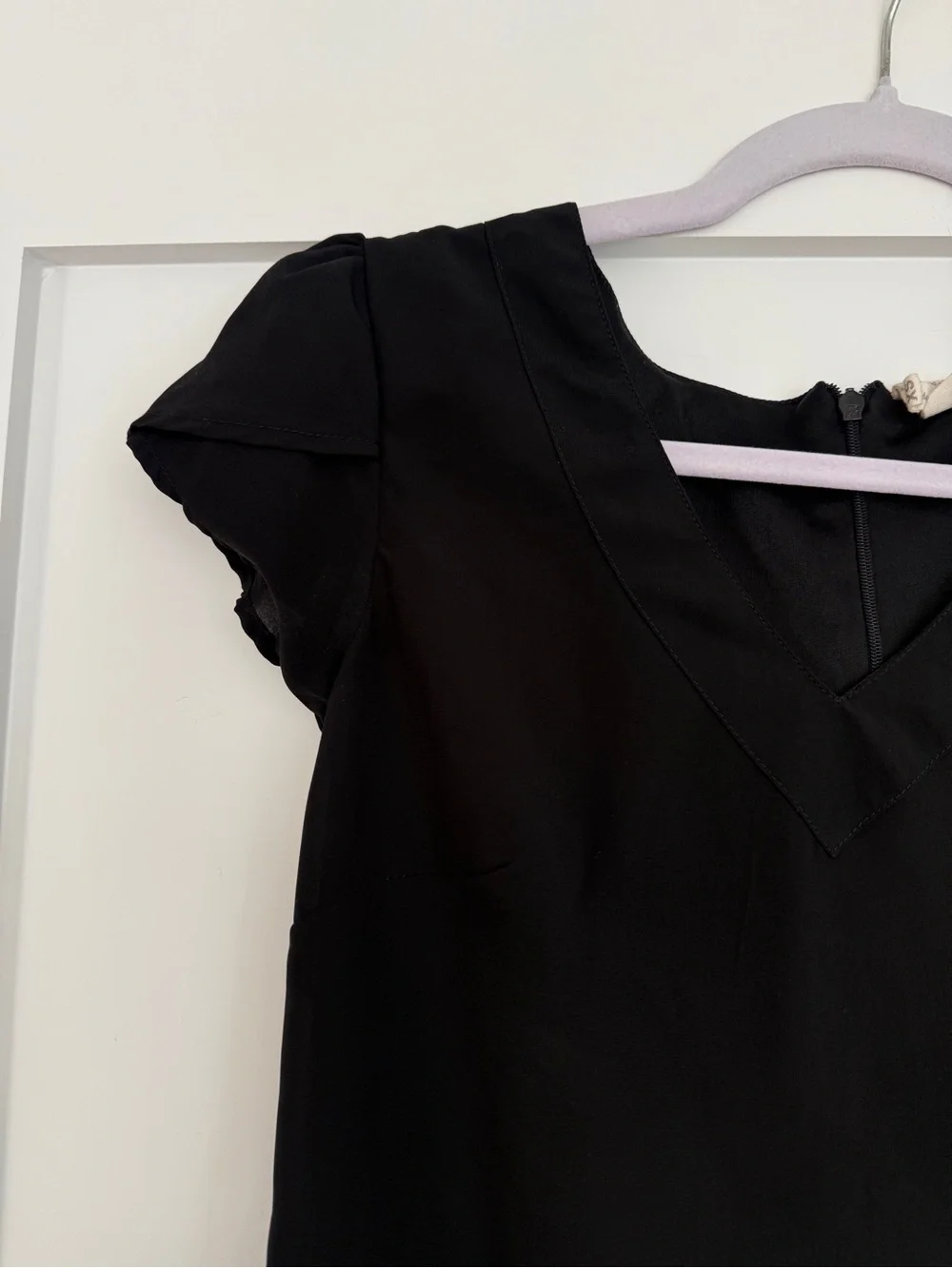 Black High Low Shift Dress with Tulip Sleeves | XS